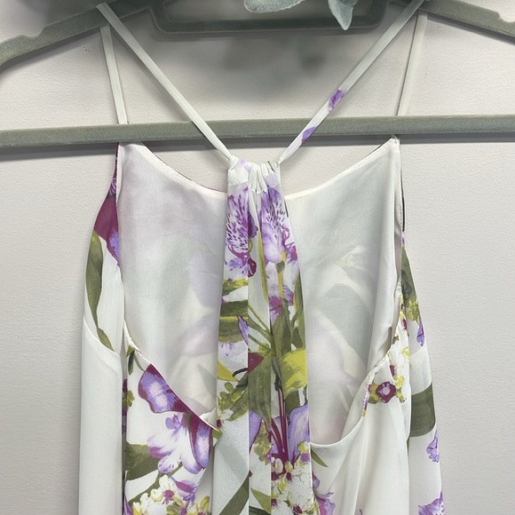 Jennifer Lopez Lavender Floral Flowy Chiffon Sleeveless Blouse Cascading Back S - Picture 3 of 10